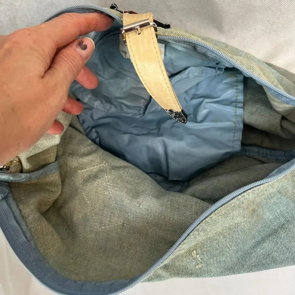Vintage Holiday Fair Faded Blue Jean Denim Hobo Crossbody Jetbag - Picture 9 of 12